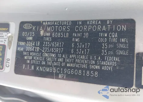 2016 Kia Sedona Lx z USA, uszkodzony, nr VIN KNDMB5C19G6081858